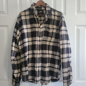 Hollister Black & Tan Plaid Single Pocket Long Sleeve Collared Button Down, XL